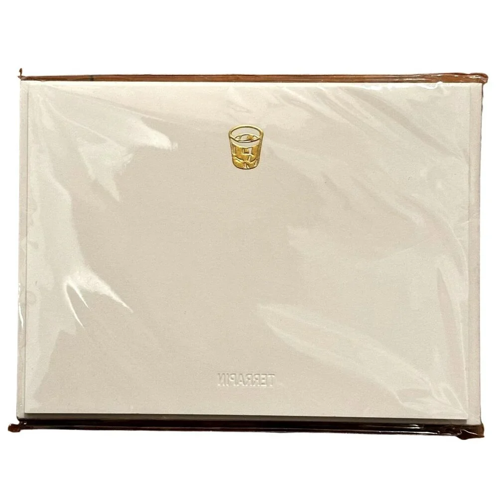 Terrapin Stationers Engraved Notecards and Envelopes Set 8 Gold Gilt Cocktail